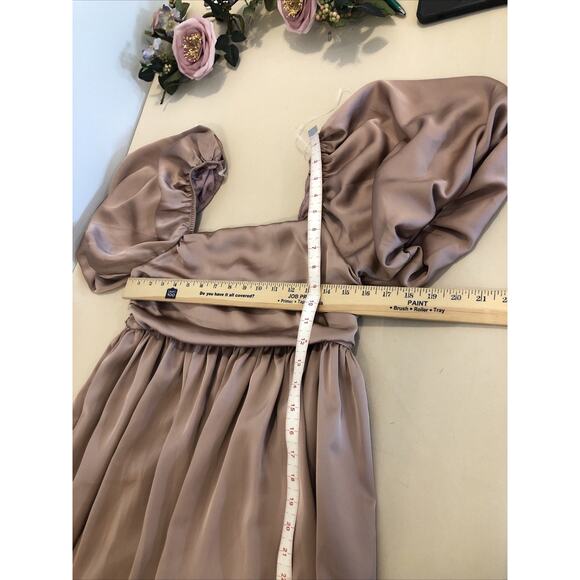 Labiz Woman Dress Puff 1/2 Sleeve Babydoll Dress Pink Pleated Square Neck Zip - Picture 8 of 8